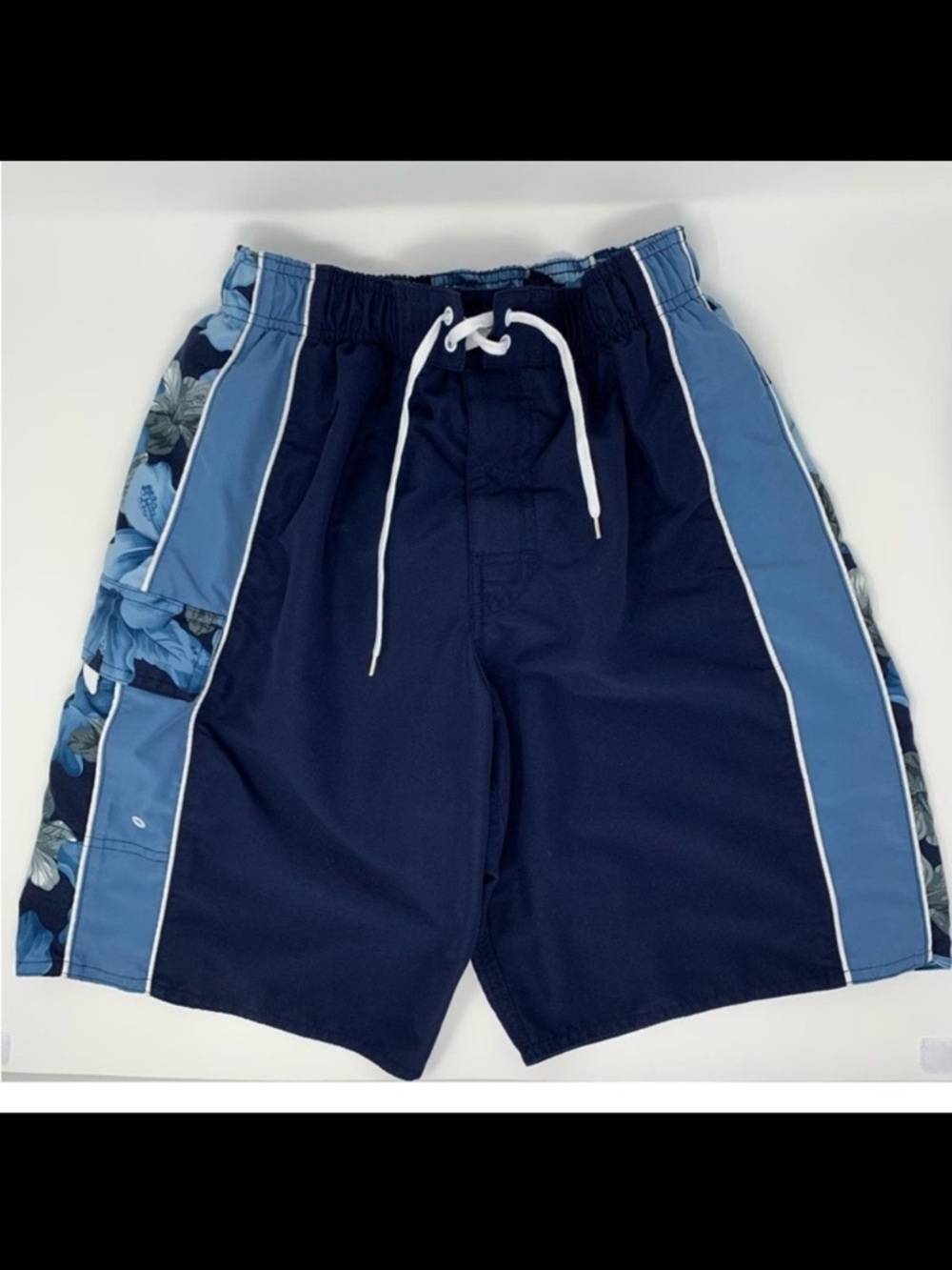 Breakwater Bay Drawstring Swim Trunks Size Small Blue Floral Sides Lined Net